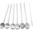 Fine Stainless Steel Reusable Spoon Drink Straw Set Long Spoons / Stirrer F H7W4