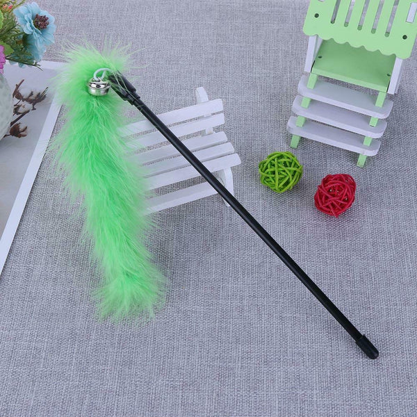 Pet Teaser Feathers Bell Stick Cats Catcher Interactive Wand Toys (Green)