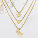 Lady Moon Star Love Pendant Necklace Retro Women Multi Layer Clavicle Chain