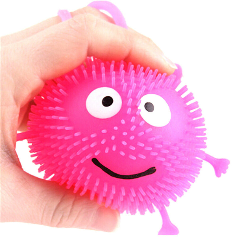 Cartoon LED Light Up Glowing Hair Flash Ball Kids Fun Squeeze Anti Stress ToysSP