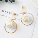 Fashion Handmade Wood Bamboo Circle Weave Dangle Earrings Drop Earrings JC&k