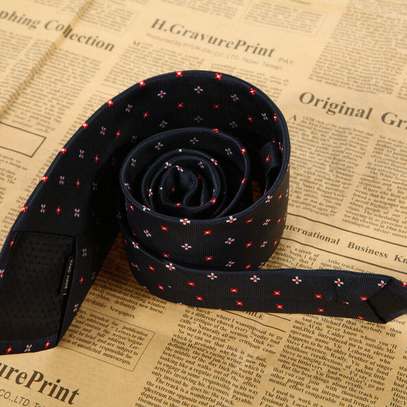 Red White Blue Flowers Neoclassical Spend 100% Silk Jacquard Tie Men's Tie