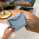 Solid PU Shoulder Bag Women Acrylic Chain Crossbody Small Handbag (Blue)