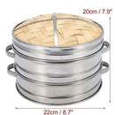 2 Tier 20Cm Bamboo Steamer Basket With Cover Cookware Kitchen For Dumpling  A8V1