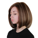 Fashion Brown Wig Medium Sided Part Bob Straight Synthetic Grey Highlight