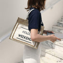 Women Linen Tote Casual Shoulder Bags Fashion Lady Print Handbags (White L) A