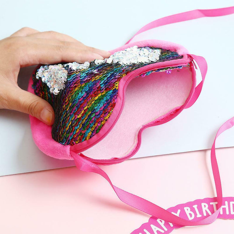 Sequin Heart Shoulder Handbags Flannel Women Kid Crossbody Bag (Multicolor)