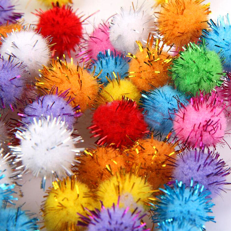 15mm Sparkly Pompom Balls Small Pom Ball Cat Toys Glitter Tinsel New