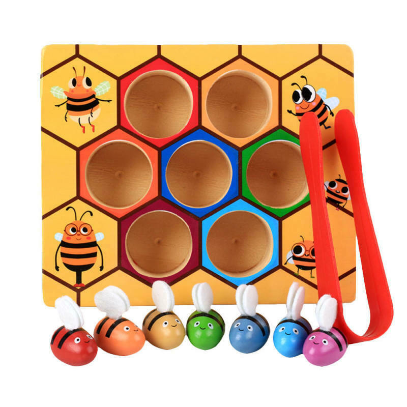 Clamp Bee to Hive Matching Game Wooden Hive Games Montessori Teaching Educ KNC