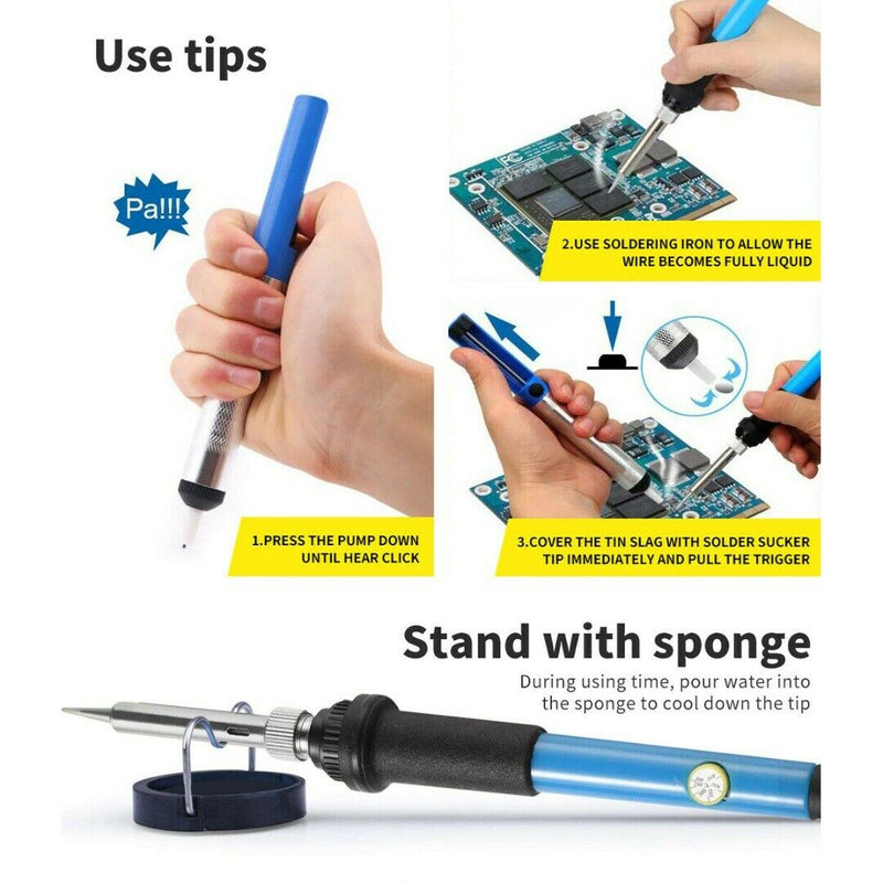15Pcs Electric Soldering Iron Kit Welding Tool Set Adjustable Temperature 60W #