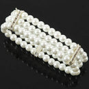 Ladies 3 Rows Faux Pearls Accent Off White Stretch Wrist Bracelet Jewelry D6A4