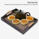 Multi-Functional Wooden Serving Trays With Handle Rectangle Handmade Rattan