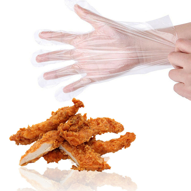 100pcs Transparent Disposable PE Sanitary Gloves for Restaurant Kitchen BBQ