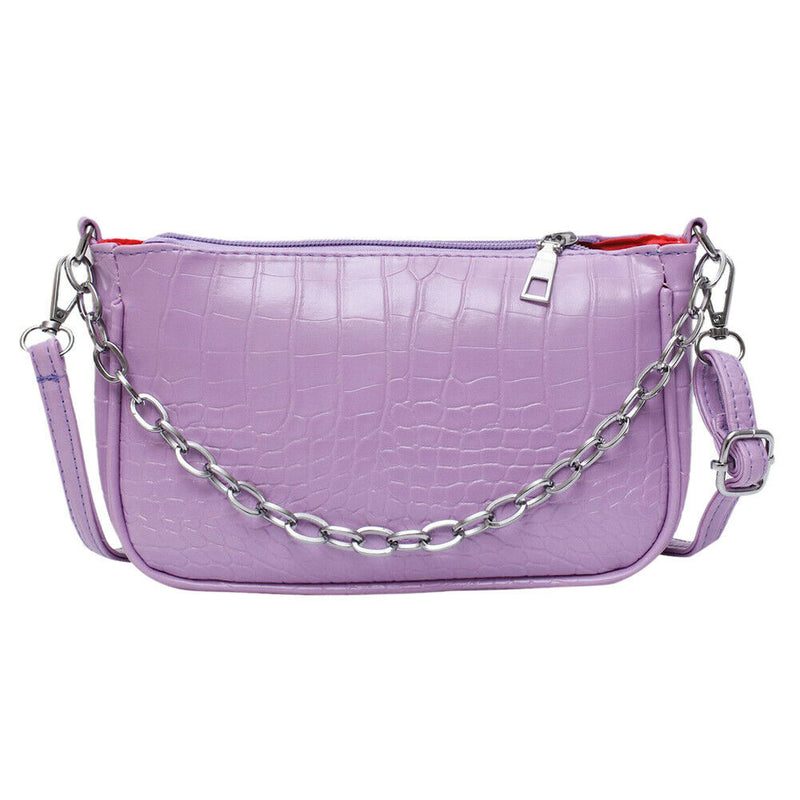 Women Stone Pattern Shoulder Bags PU Leather Chain Purse Handbag (Purple)