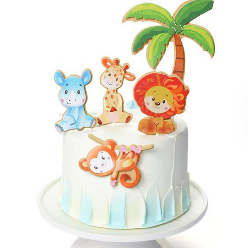 1 Set Lions & Trees Forest Suit Cake Toppers Party Cupcake Flag Cake Decorati-OZ