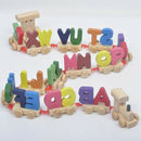 Wooden Train Set Alphabet Letters with Carriage Kids Toddler Educational Toys