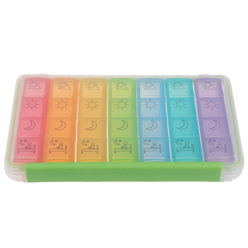 28 Grids Rainbow 7 Days Tablet Pill Box Holder Medicine Storage Container C BX