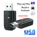 Bluetooth 5.0 Transmitter & Receiver 3 in 1 Audio Adapter USB AUX For TV/PC/Car