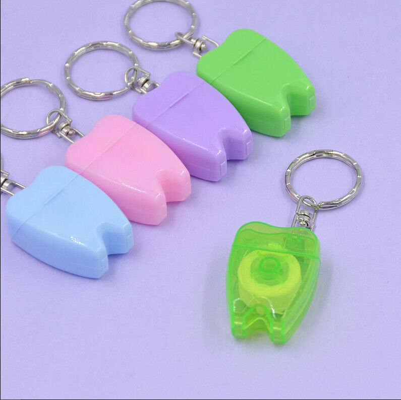 Portable Dental Floss Teeth Clean KeyRing Keychain Travel 15M Random Color S Bj