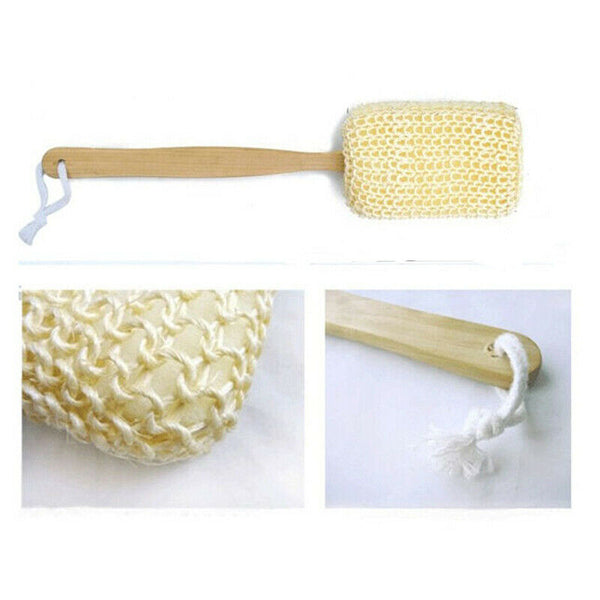 1x Wooden Handle Skin Back Scrubber Spa Body Sponge Shower Bath Sisal Brush VTU
