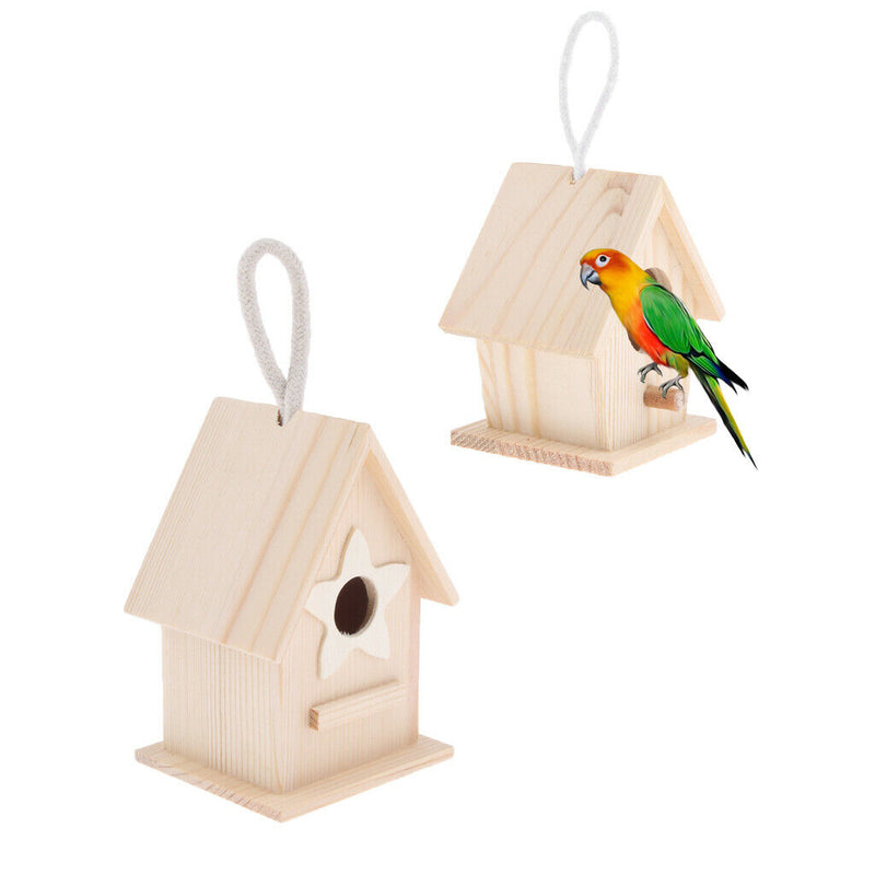 2x Bird Nest Natural Wood House DIY Parrot