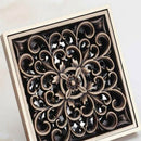 Flower Carved Art Square Bathroom Floor Drain Copper Deodorant Floor Drain