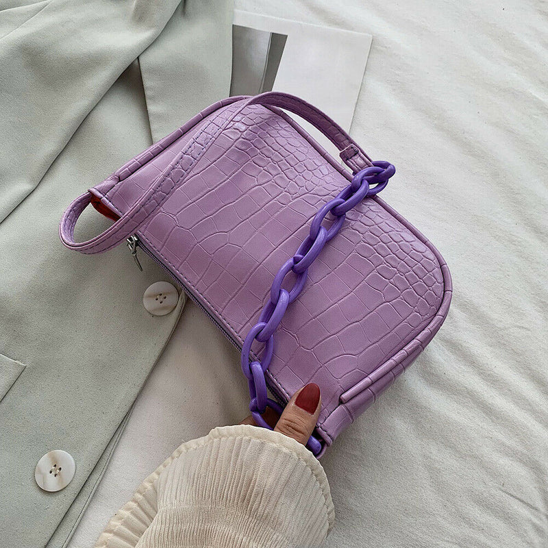 Alligator Pattern Handbag Women Leather Retro Totes Shoulder Bag (Purple)