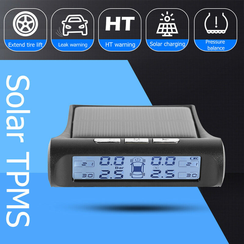 Wireless Solar TPMS LCD Car Tire Pressure Monitoring System + 4 External Sensors