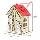 Mini Wooden House Christmas Pendant with Light Snowman Home Party Decor (D) A