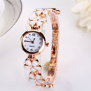 Girls Chic Fashion Flower Rose Golden Bracelet Wrist Watch White A