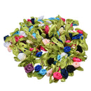 100 Pcs Rose Ribbon DIY Applique Accessiories with Leaf Fabric Flower for  OZ