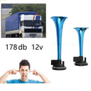 178DB 12V Super-Loud Blue Air Horn Dual Trumpet Compressor Truck Train Car J0D0