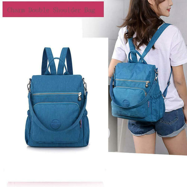 Waterproof Nylon Women Backpack Girls Outdoor Shoulder School Bags (Blue)