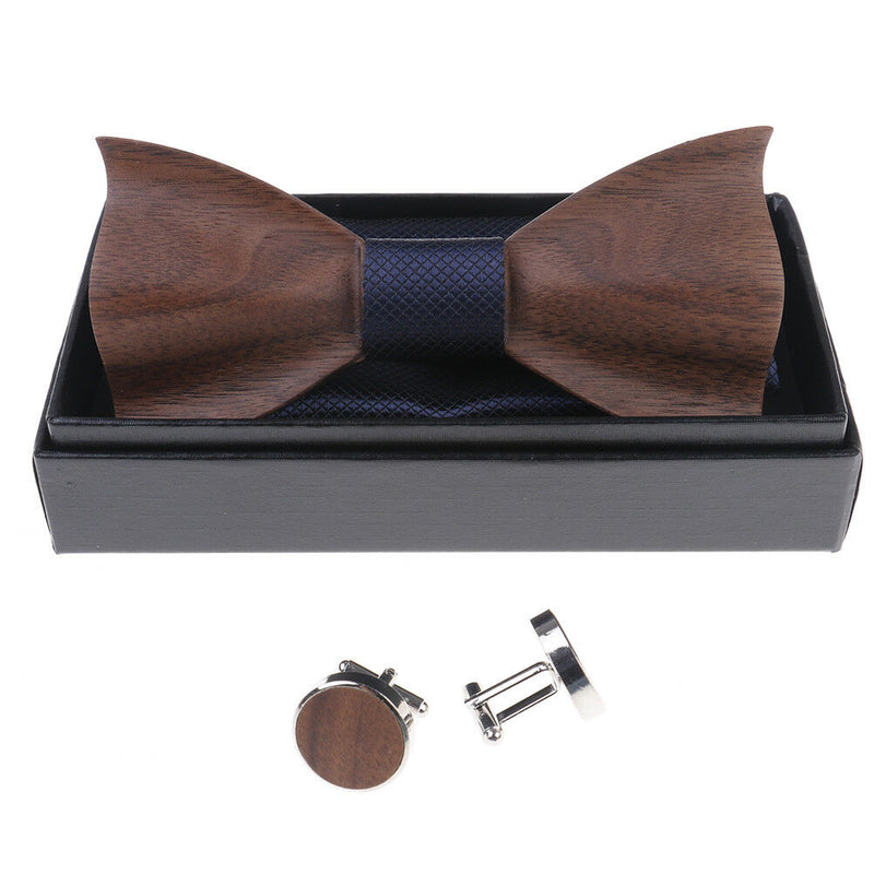 Wooden tie pocket square cufflink wood bow tie wedding wooden bow ties set A BX
