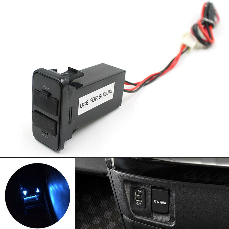 Car Dual USB Port Dashboard Fast Charger Adapter 5V 2.1A for Suzuki