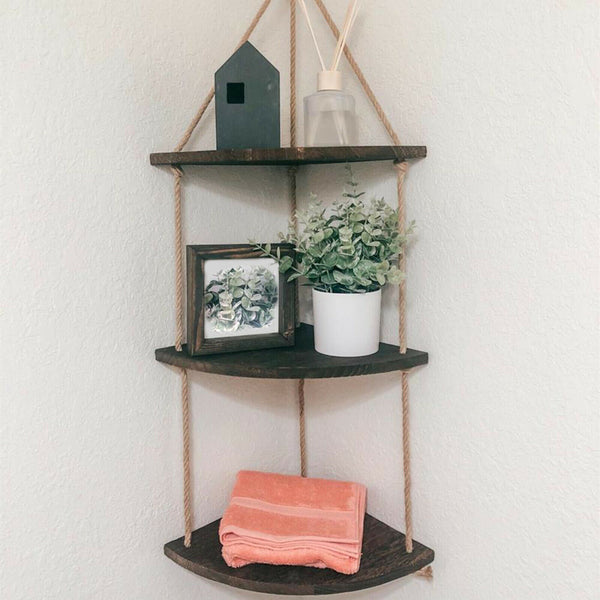 3 Layers Wood Hanging Rack Corner for Living Room Bedroom Bathroom Decor