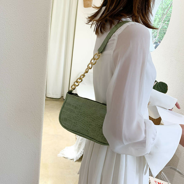 Alligator Pattern Handbag Tote Women Leather Underarm Shoulder Bag (Green)