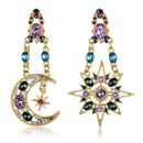 Asymmetric Pair Sun & Moon Crystal Dangle Drop Earrings Multi-color Jewelry Gift