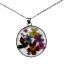 Pressed Flower Round Pendant Necklace F5H7