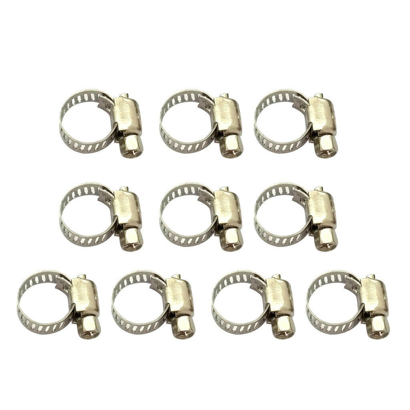 10 Pack Stainless Steel Adjustable 10-16mm Size Range Worm Gear Hose Clamp Fuel