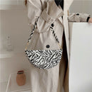 Women Leopard Pattern Shoulder Handbag Purse Portable Zipper Curved Underarm Bag