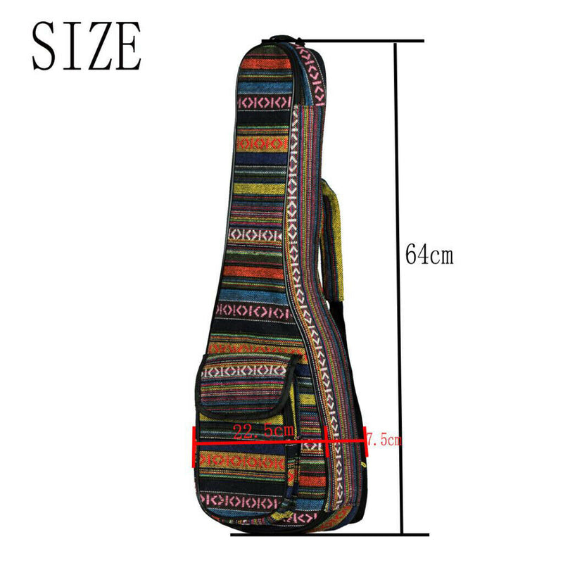 Folk Strip Style Padded Bag For Ukulele Guitar Back Strap Shoulder Bag Case