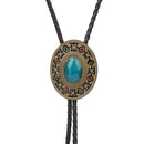 Men Bolo Tie Necklace Turquoise Stone Western Cowboy PU Leather Rope Necktie