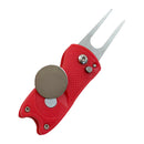 Collapsible Spring Golf Divot Repair Fork Ball Marker Alignment Tools Red