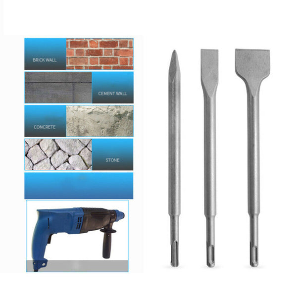 3 Pcs Rotary Hammer Point&Flat Chisels Set Concrete Wall Drill Bit 10" In L