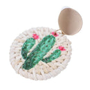 Fashion Jewelry Cactus Printed Braided Rattan Drop Earrings for Women
