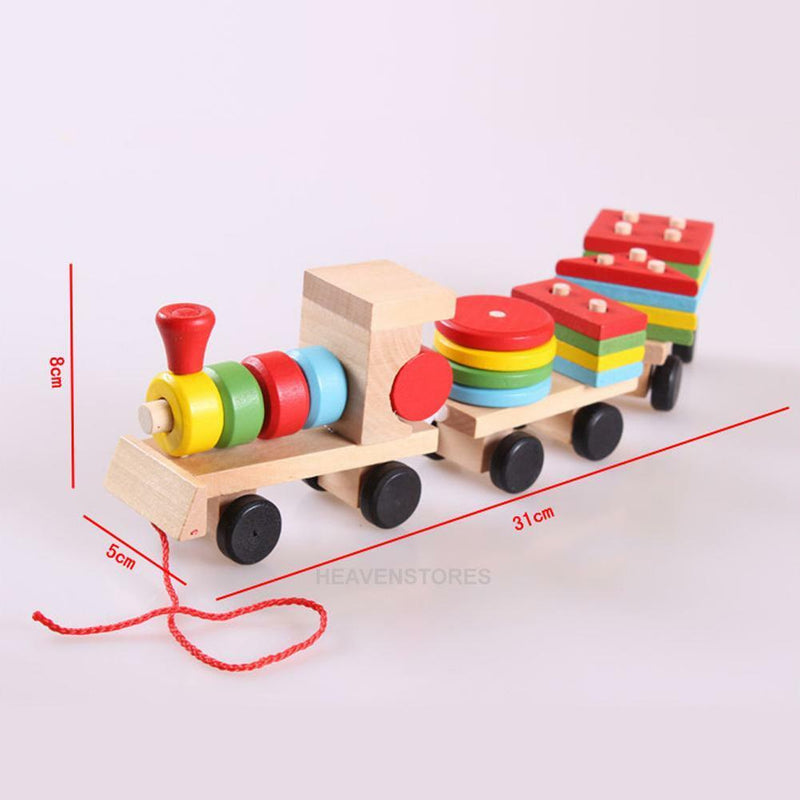 Kids Baby Educational Toys Toddler Wood Train Truck Educational Geometric Blocks