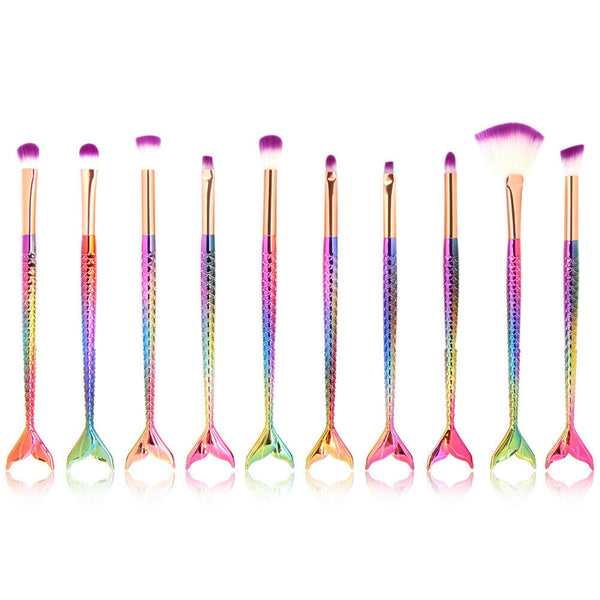 10pcs Fish Tail Foundation Powder Eyeshadow Eyeliner Makeup Brush(Colorful) A#S