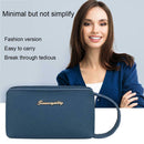 Women Handbag Leather Solid Color Money Purse Wrist Pocket Clutch (Blue)