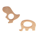2pcs Natural Wood Teether Safe Wooden Cartoon Animal Baby Teething Rings